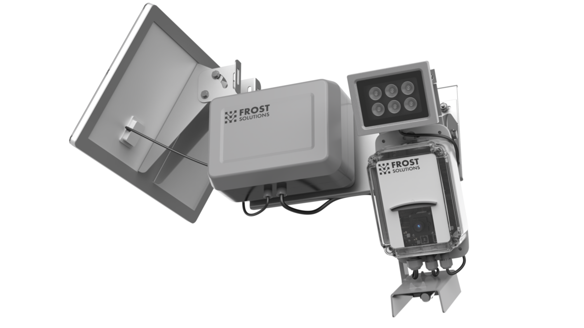Render of the Frost Solutions solar-powered road weather station and sensor head